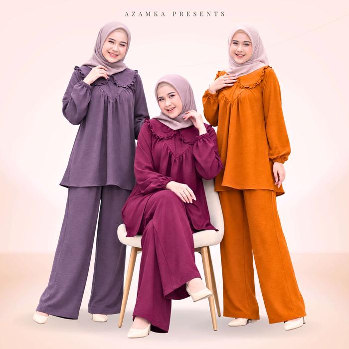 AZAMKA - Inara Oneset - Setelan Blouse Celana Crinkle Airflow Premium - Adem Nyaman Cantik Stylish B