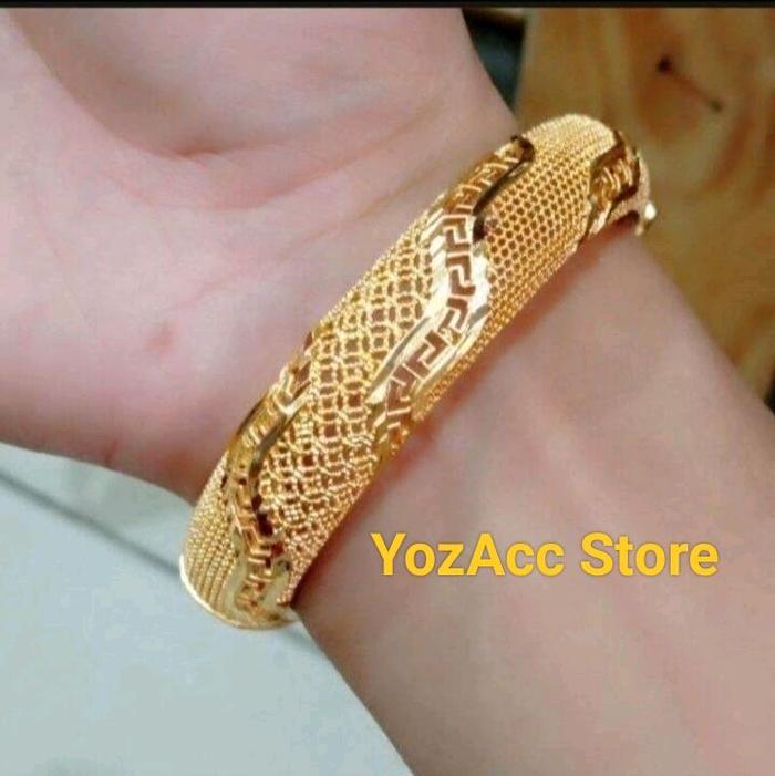 YozAcc Store Gelang Keroncong Dewasa Motif Bulat dan Besar Titanium Anti Luntur Anti Karat Awet Taha