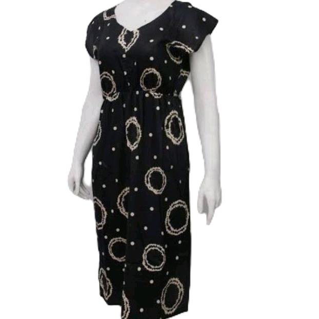 Daster Tanggung tangan pendek panjang selutut kerut pinggang wanita bahan rayon Atasan