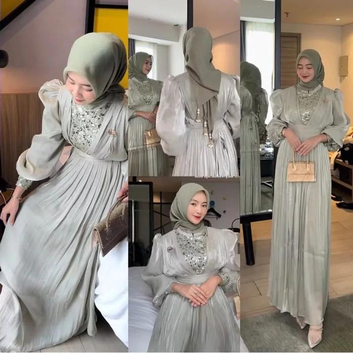 Adelia Dress / Dress Shimer Terbaru 2024 / Dress Shimer Lebaran / Gamis Wanita Lebaran 2024 / Gamis 