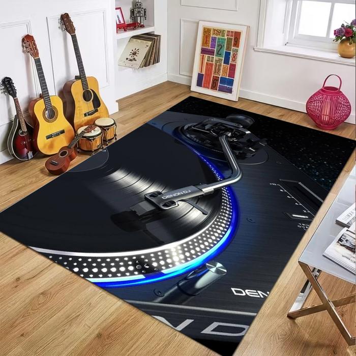Vintage Realistic Turntable Vinyl Record Rug, Music Equipment Style Carpet, Home Decor Mat for Livin