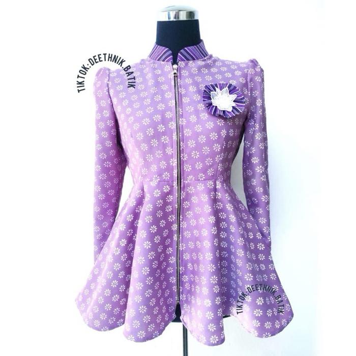 Baju batik wanita model peplum batik warna taro mix lurik prasojo