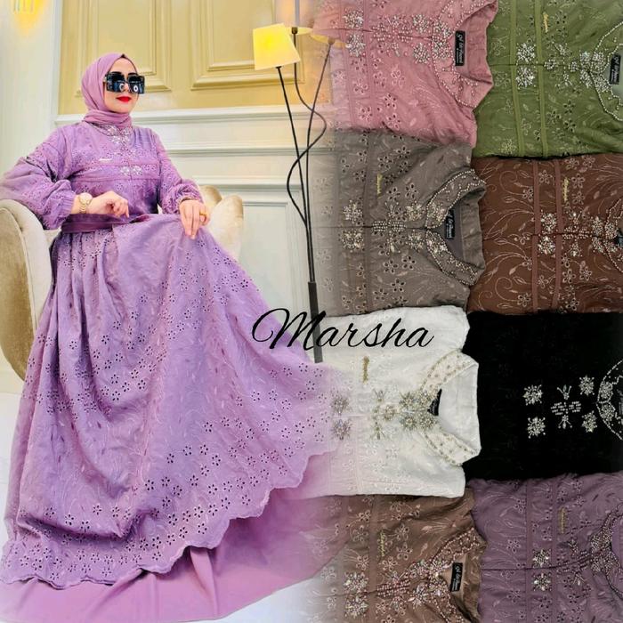 Dress Nadira/Marsha  set fasmina Bhn ful katun bordir keliling mix seruti Aksen payet swaroski Ld - 