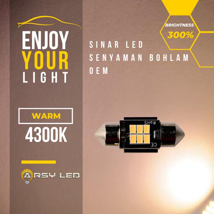 ARSYLED Lampu LED kabin plafon festoon 30mm 31mm 30 31 Warm Bohlam 4300K