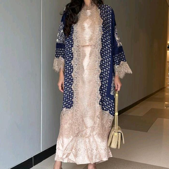 Gamis Brukat Terusan model BATIK DRESS Outer Renda Kondangan Lebaran