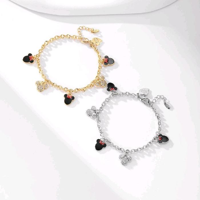 Gelang Rantai Couple Anak dan Dewasa Titanium Anti Karat dengan Desain Mickey Mouse dan Hati Cantik