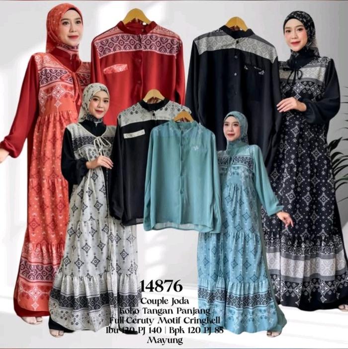 Baju Lebaran Couple Terbaru - Set Couple Amira Gamis Set Hijab Koko Lengan Panjang Keluarga Sarimbit