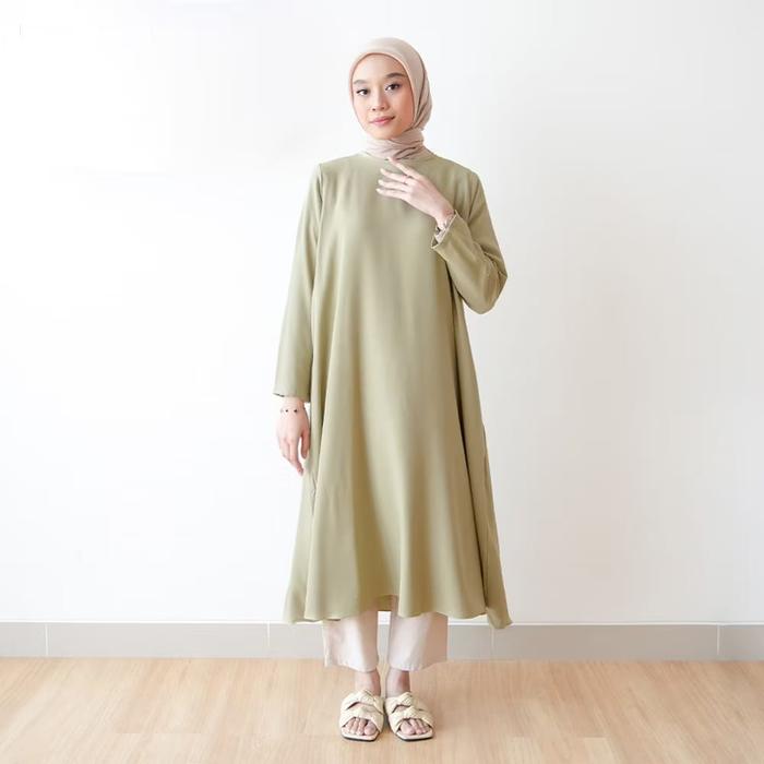 Midi Dress Irene Long tunik Jersey Polos Muslim Wanita Dewasa  Nyaman Santai Variasi Kerah Gamis Pan