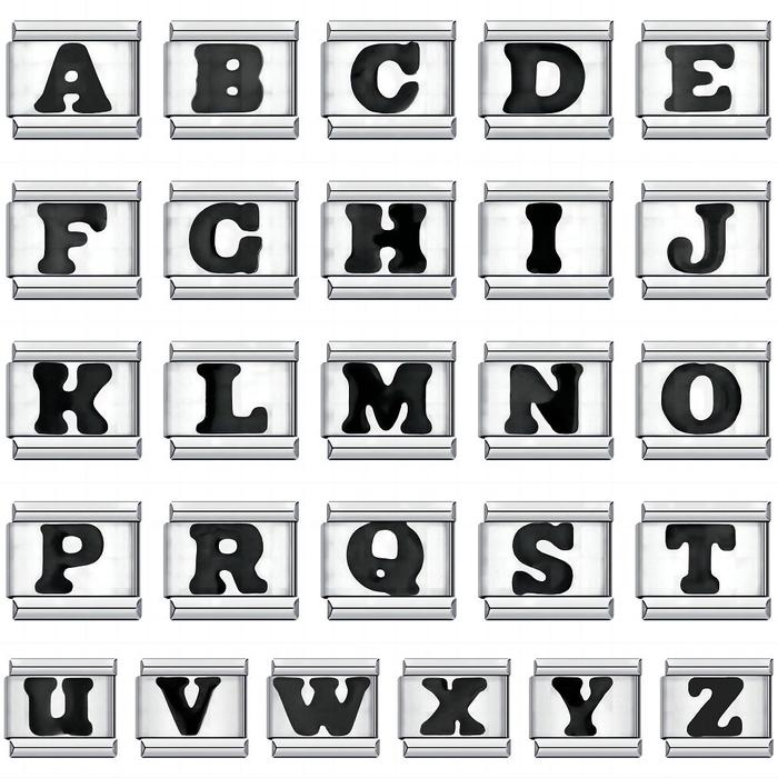 [HURUF Hitam] Italian Bracelet Charm Letters Alphabet Base Silver Black Silver Stainless italy