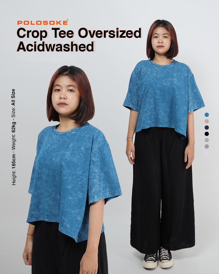 Polosoke Kaos Crop Oversize Snow Wash Sandwash Wanita Pendek Crop Tee Oversized Acid Wash