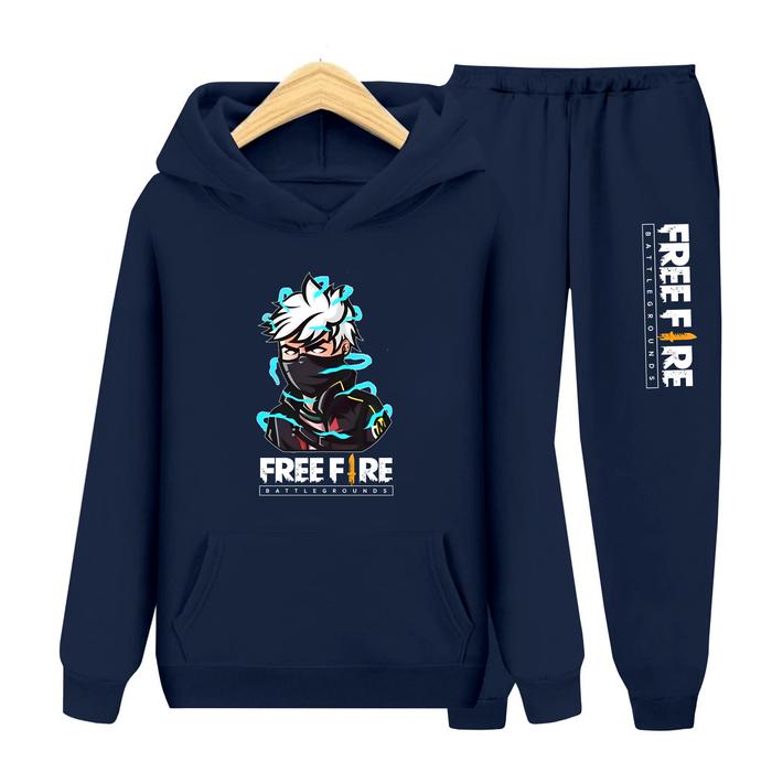 Luwi Kids Setelan Kantong Hoodie Anak Sweater Anak Remaja Gambar FF Aura Baju Celana Fashion