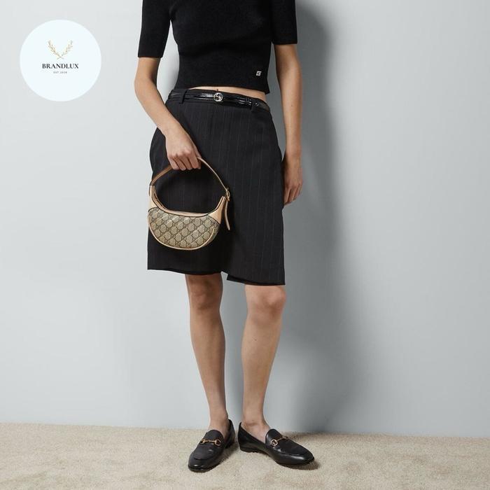 GUCCI GG OPHIDIA CRESCENT-SHAPED BAG WITH HORSEBIT GOLD PRINT