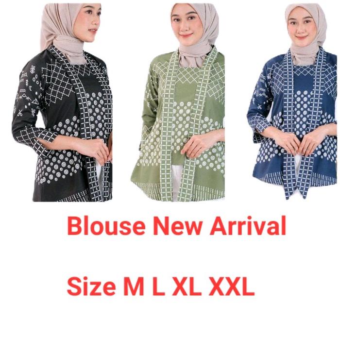 Atasan blouse wanita terbaru viral kekinian katun halus motif printing panjang Baju Garis Casual Dew