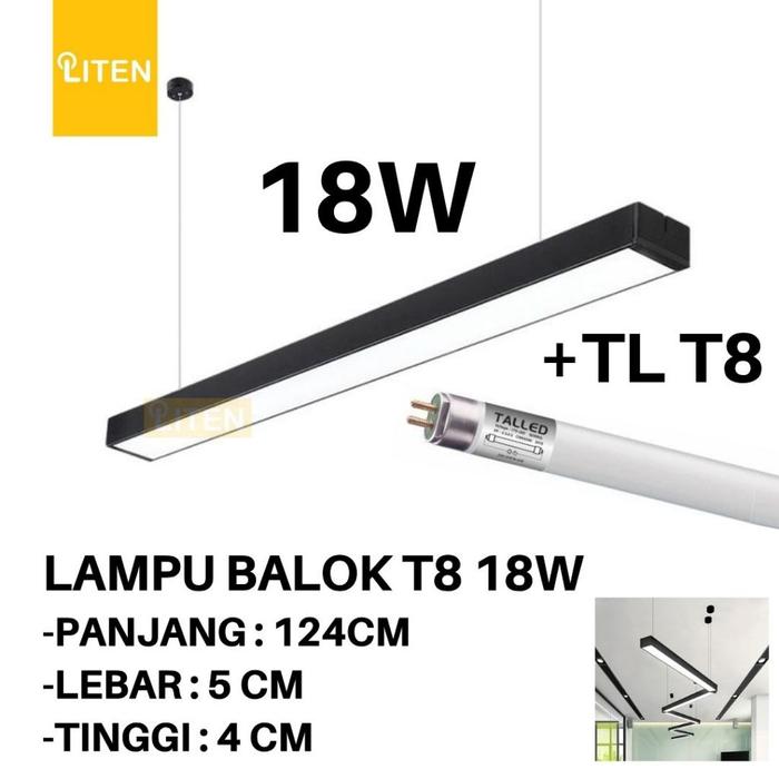 Kap Lampu Gantung Office TL Linear T8  LED 18 Watt Downlight Plafon Lampu Kerja Office 120 cm Kantor