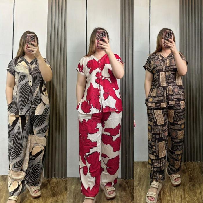 KonveksiMikhaCollection Pajamas Kancing Katun Rayon Motif Kekinian Rayon Premium Piyama Kancing Sete