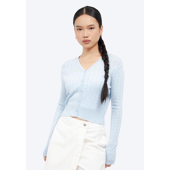 COLORBOX V-Neck Pointelle Crop Cardigan I-COGKCR126D150 FRESH MINT