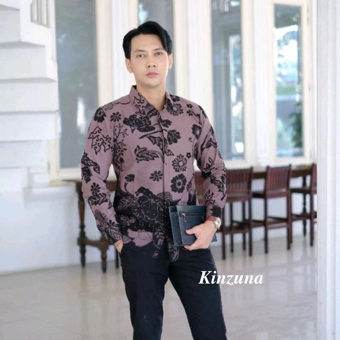 Batik Kinzuna - Kemeja Batik Slimfit Motif  Mahardani Ungu lavender- Bahan Katun Halus Berlapis Furi