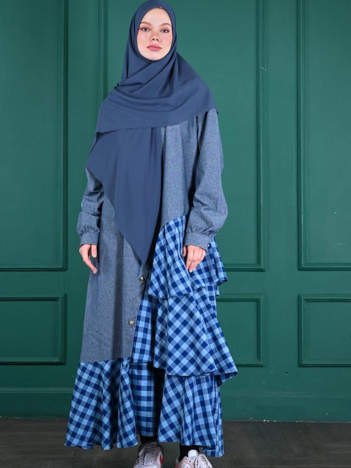 JAUDAH DREES GAMIS JEANS MIX KOTAK-KOTAK