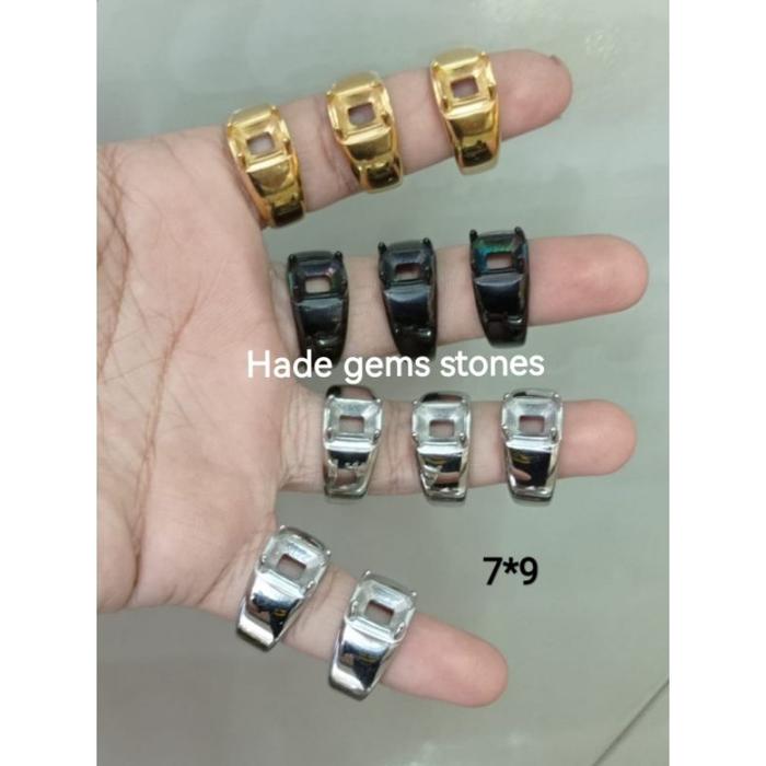 Ring Emban Titanium Kotak Gigi Emas Anti Karat
