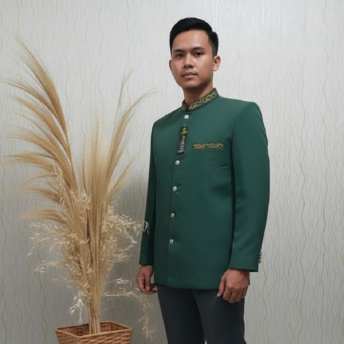 Jasko Bordir Sederhana Kerah Saku Hijau NU Wol Novus Baju Muslim Pria Jas Koko By Jasco Tasik Origin