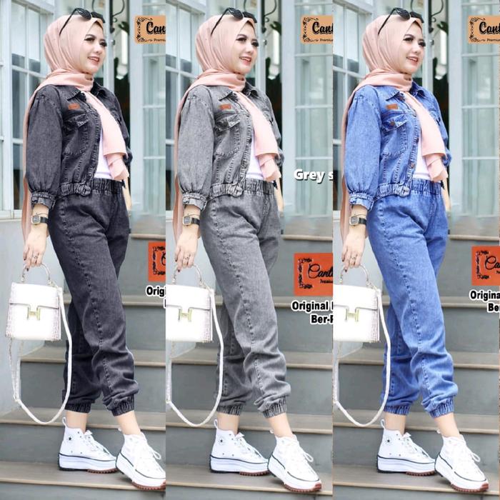 READY TAMMY JACKET SET//SETELAN JEANS SET WANITA KEKINIAN BESTSELLER TERBARU TERLARIS KEREN KECE ORI