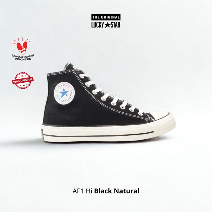 Lucky Star AF1 Hi Black Natural - Sepatu Sneakers Unisex Model Hi Cut Canvas 10 oz Foxing Rubber Put