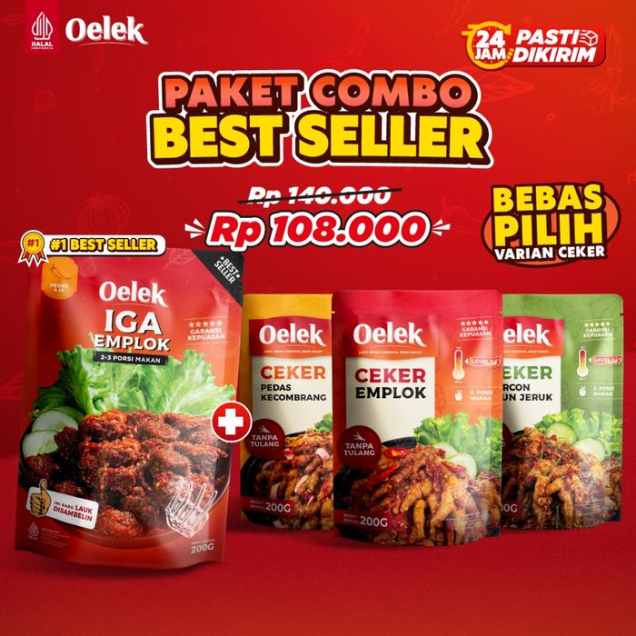 [Paket Combo Best Seller] - Oelek Iga Emplok & Ceker Emplok Tanpa Tulang  Dapat 2 Lauk 200gr / Ceker
