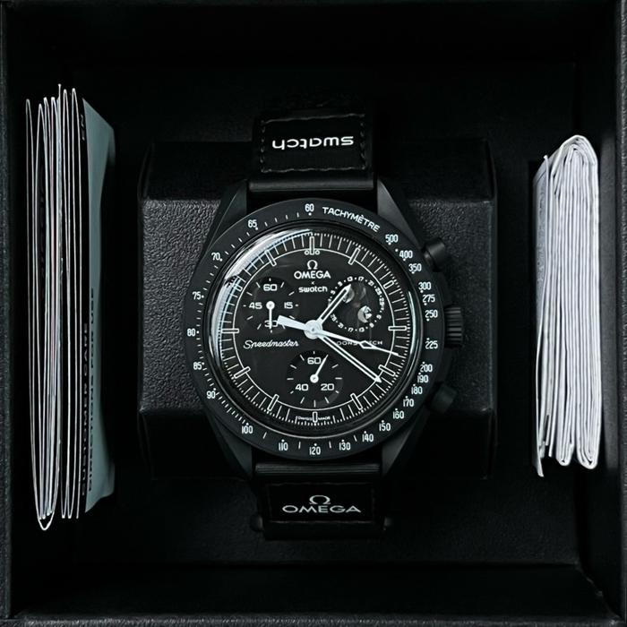 Omega x Swatch x Snoopy Mission to the Moonphase Jam Tangan Quartz Chronograph 42 mm Bioceramic Hita