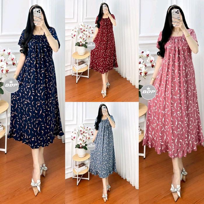 Daster Wanita Motif Chibi Luna Terbaru - Daster Kekinian - Busui Karet Dada Depan Rayon Dress Panjan