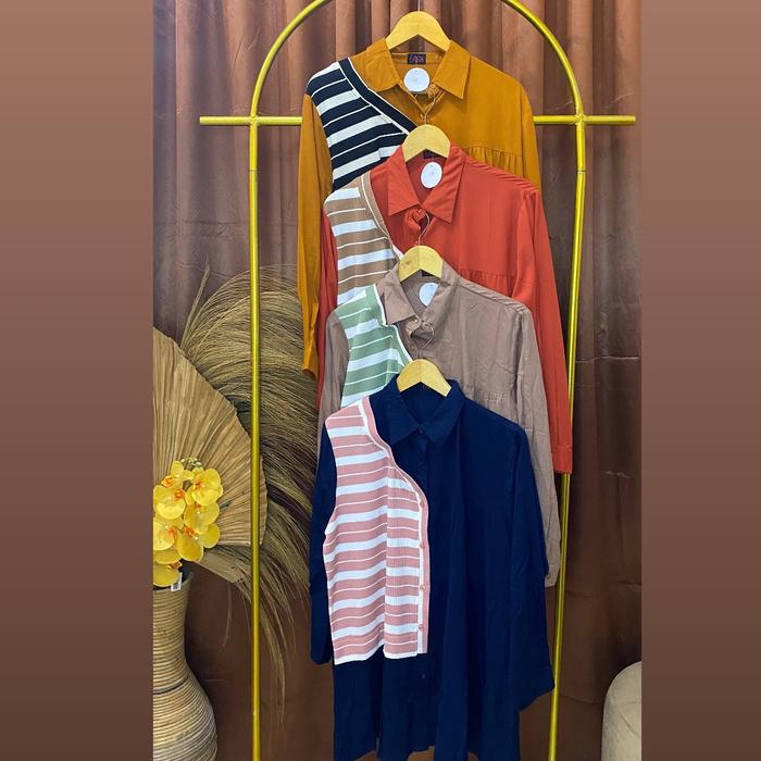 Fash kemeja Tunik combinasi Rajut