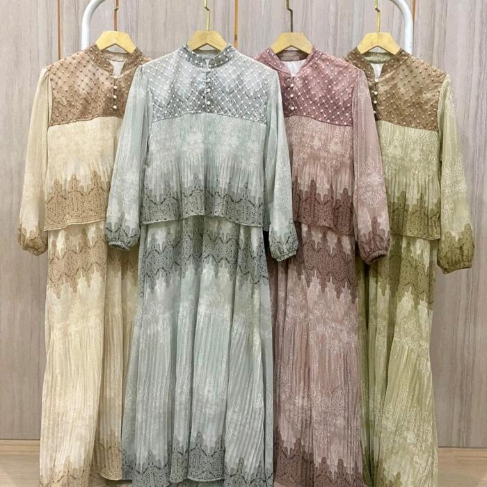maxi dres gamis muslim ceruty full furing renda brukat dada slimfit import premium rempel bunga #ter