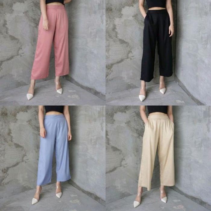 Paket Hemat 5PCS Celana Kulot Polos Bahan Rayon Twill Premium Allsize Fit XL Besar - Melar, Nyaman, 