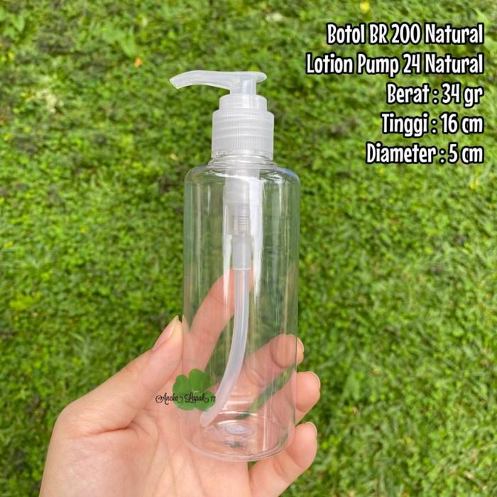 BOTOL LOTION PUMP 200 ML TRANSPARAN BENING PENCET BOTOL PLASTIK 200 ML - TUTUP NATURAL