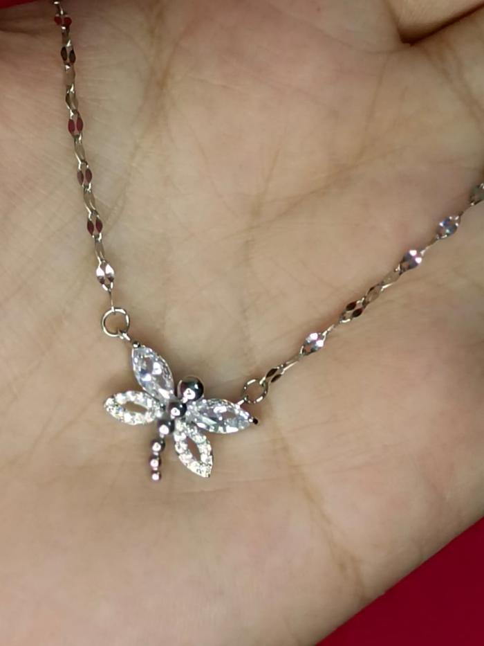 K014 Moonlight Jewelry, Kalung Titanium Motif DragonFLy (Silver) Elegan Liontin