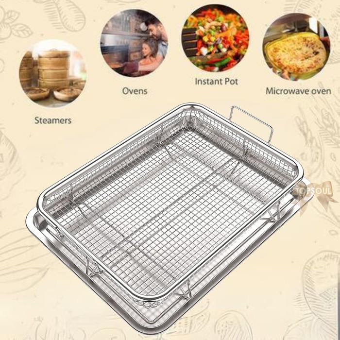 Oven Fryer Basket Tray Set Keranjang Tiris + Nampan Stainless Saringan
