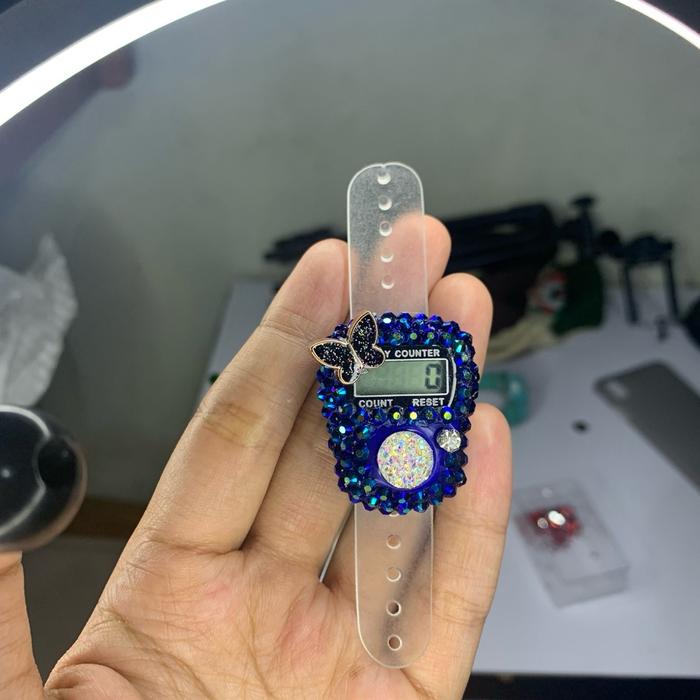 Tasbih digital hias biru kupu kupu bling bling dzikir sholawat