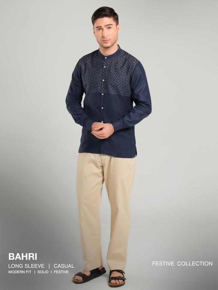 MOC Kemeja Koko Lengan Panjang Pria BAHRI-NAVY