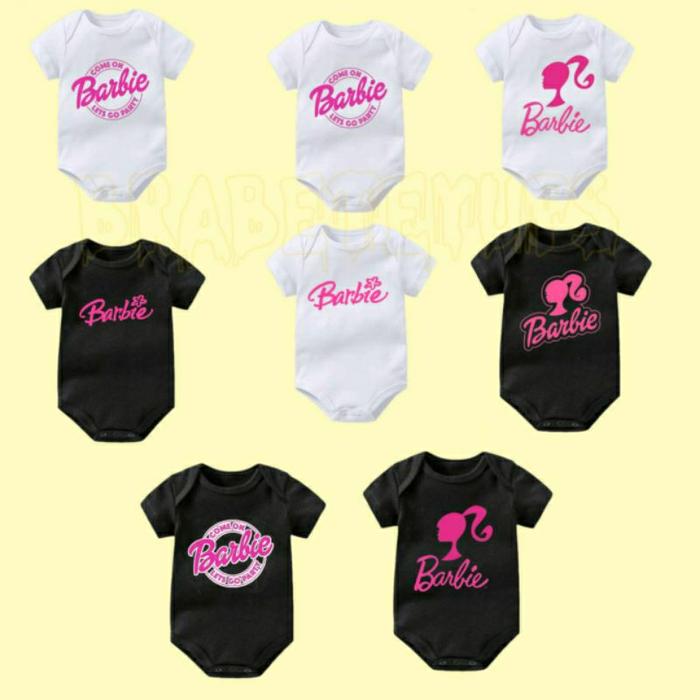 Pakaian Bayi Kaos Pendek Kartun Barbie Mattel Unisex Warna Hitam Ukuran 0 12 Bulan