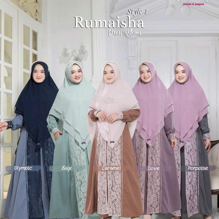 RUMAISHA GAMIS MOMS STYLE 1 ORIGINAL BY FANIA HIJAB BAHAN COTTON DOBY RIFEI MIX BRUKAT