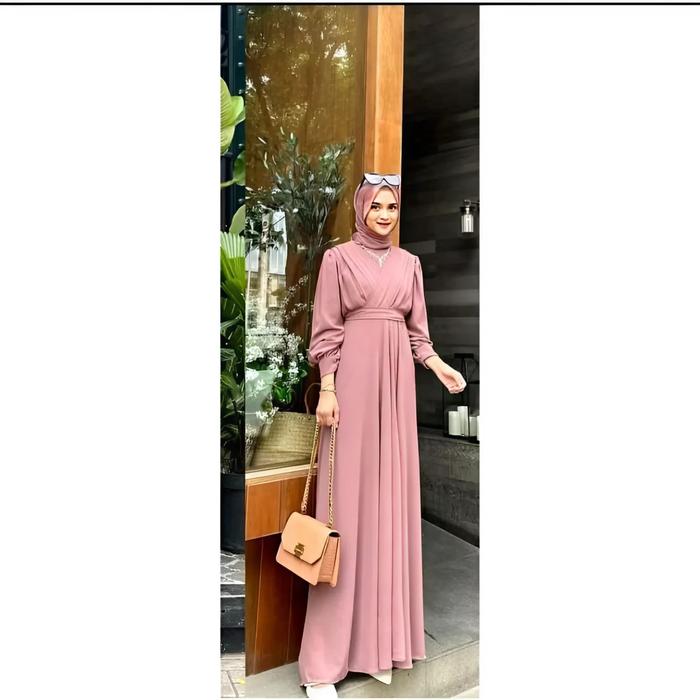 Dress Polos Remaja Lebaran Terbaru Lebaran Idul Fitri 2025 Warna Maroon Mocca HIjau Dusty Bahan Ceru