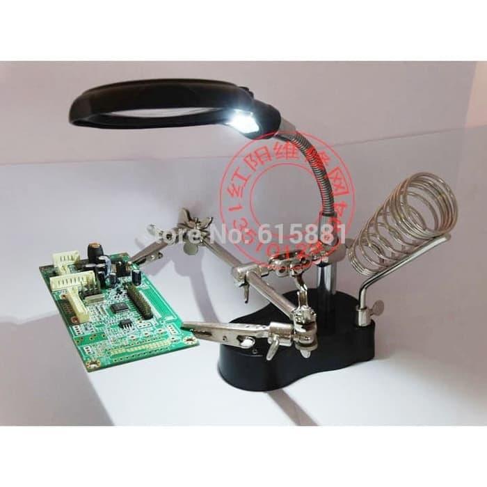 Alat Pegangan Solder PCB Holder LED Lamp & Kaca Pembesar