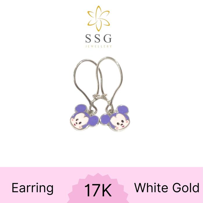Anting Anak Kait Mickey Mouse White Gold / Emas Putih 17k - SSG JEWELLERY