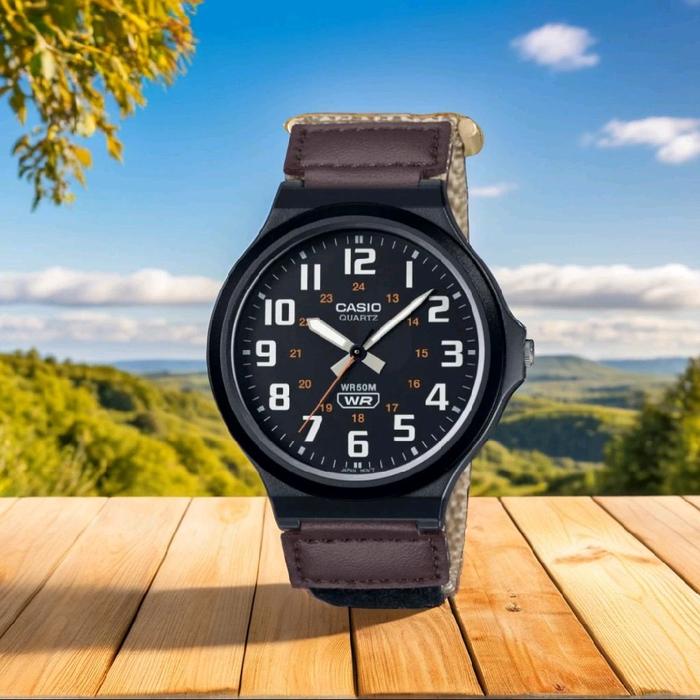 Jam tangan casio analog pria original casual simpel tali kanvas garasi