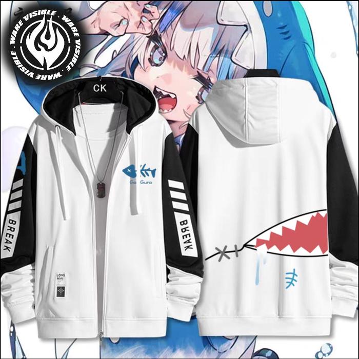 WareVisible Jacket Hoodie ZIPPER GAWR GURA Oversize Korean Style Unisex Jaket Fleece