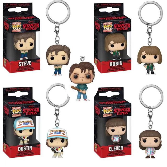 Funko Pop Pocket Pop Keychain  Eleven Robin Barb Steve Dustin Key Ring  Chain Model Toy Adults Child