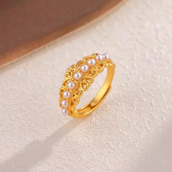 Cincin Mutiara Emas 24K Tampilan! Berlapis Titanium Asli, Tahan Noda & Anti Karat promise rings enga