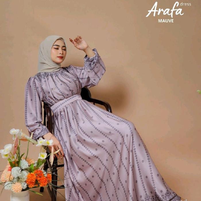 Arafa dress by halwa apparel gamis armany silk warna pastel terbaru non busui Katun Balon Karet Lila
