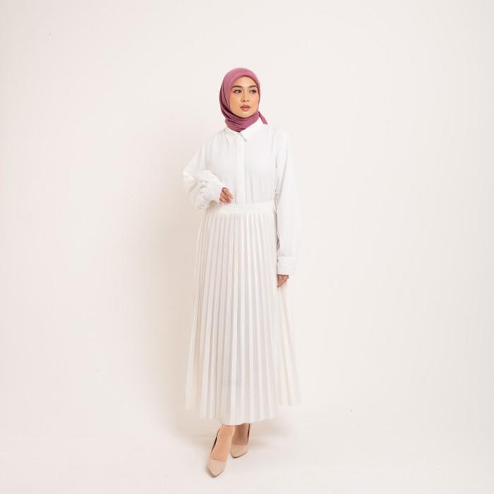 Dauky Rok pleats corduroy rok wanita plisket corduroy dewasa - Putih