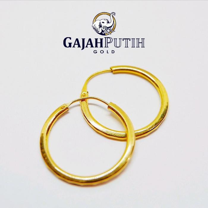 Anting 1 Gram Model Gipsy Polos Emas Asli Gajah Putih Gold KodeO410