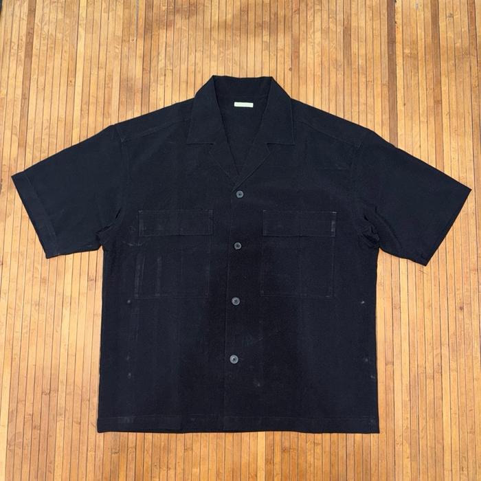 GU GLOBAL UNIQLO BLACK OVERSIZED OPEN COLLAR WORK SHIRT
